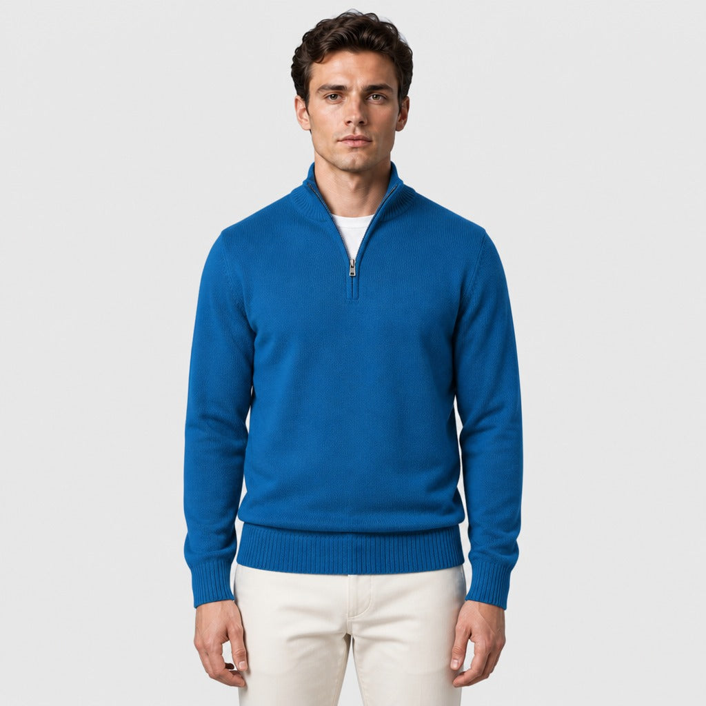 Men’s Fine Wool Zip Roll Neck Jumper Blue