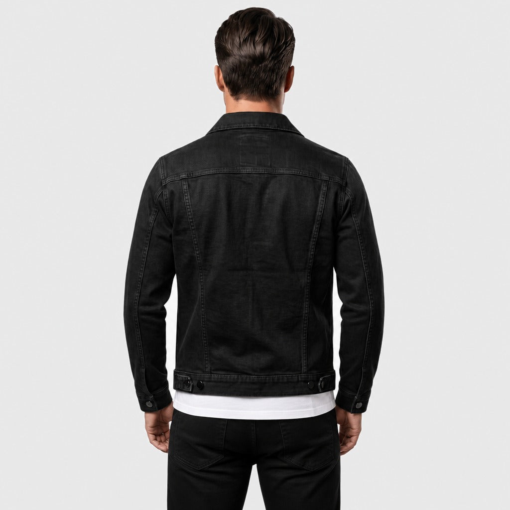 Men’s Fitted Denim Trucker Jacket Black back