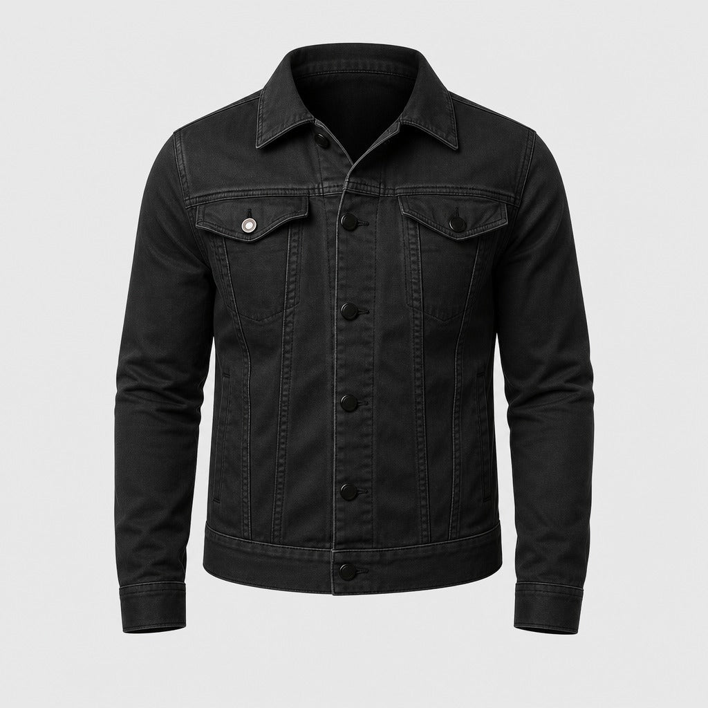 Men’s Fitted Denim Trucker Jacket Black product front