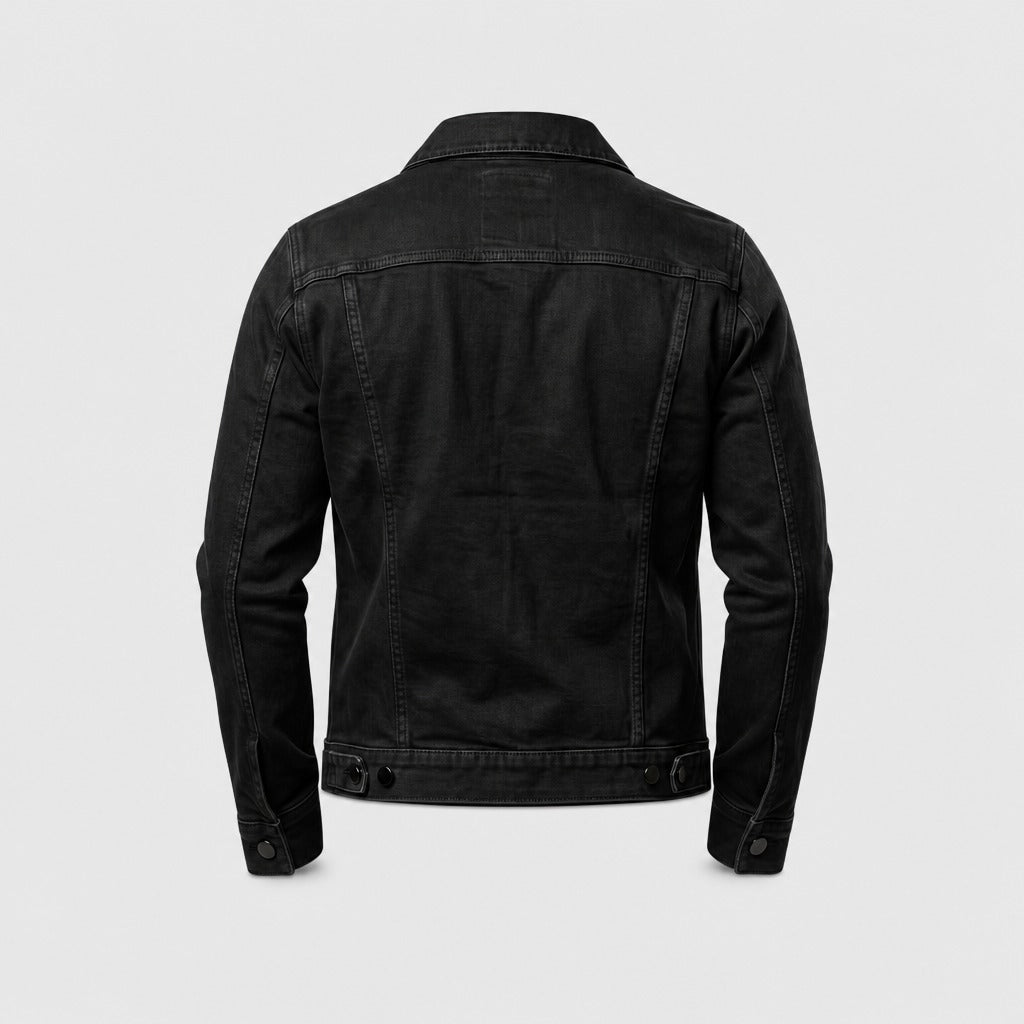 Men’s Fitted Denim Trucker Jacket Black product back