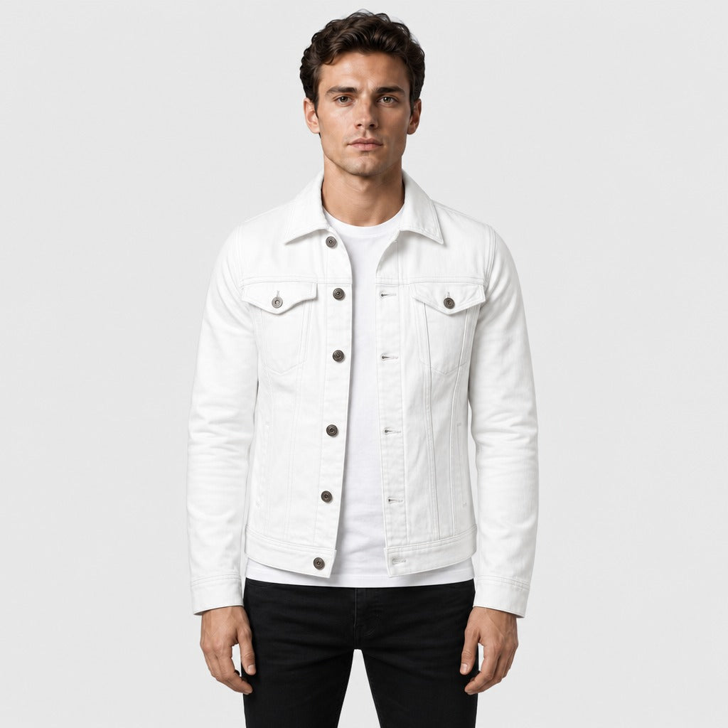 Men’s Fitted Denim Trucker Jacket White
