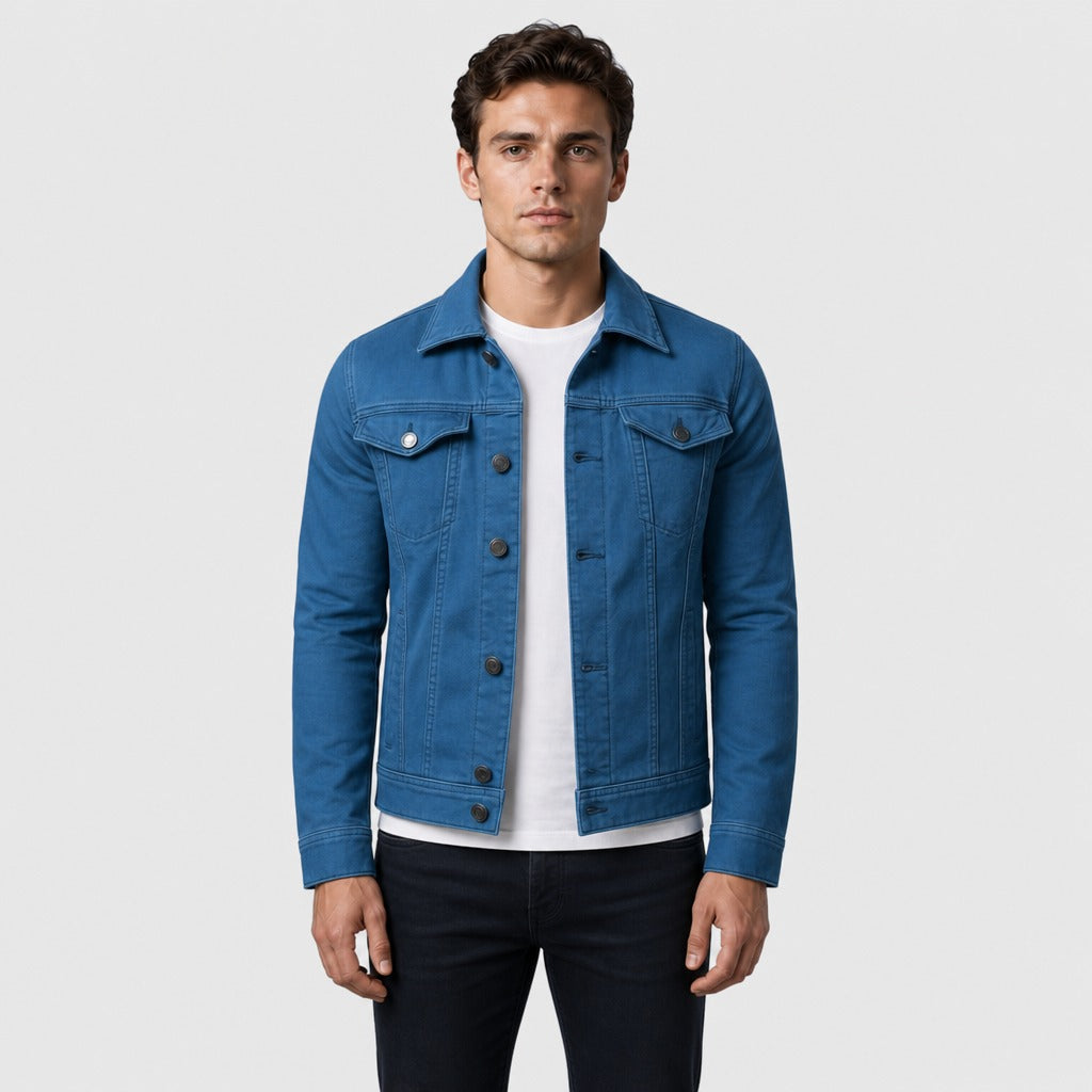 Men’s Fitted Denim Trucker Jacket Blue