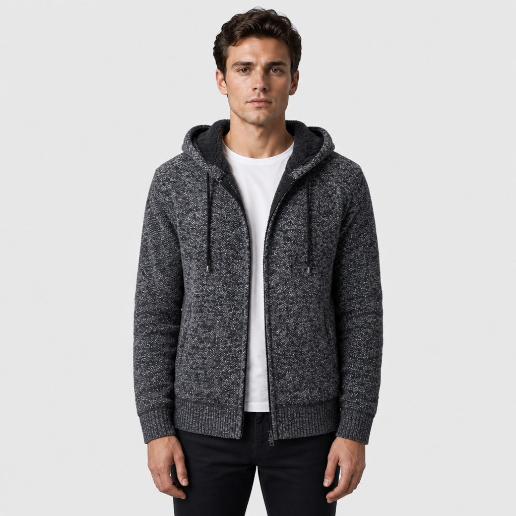 Men’s Fleece-Lined Hooded Zip Cardigan Dark Grey front