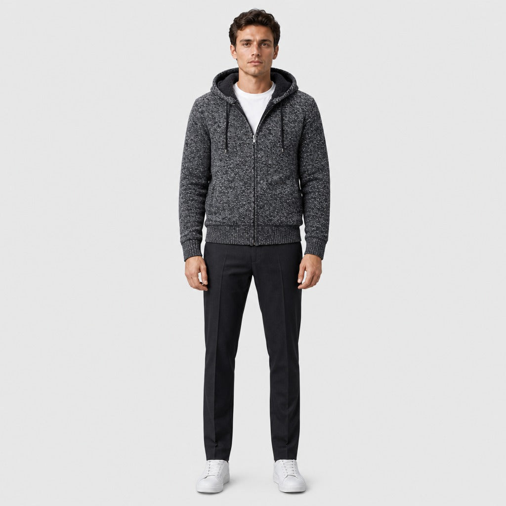 Men’s Fleece-Lined Hooded Zip Cardigan Dark Grey full length