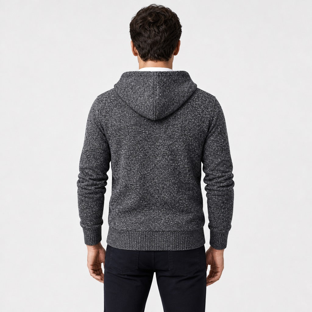 Men’s Fleece-Lined Hooded Zip Cardigan Dark Grey back