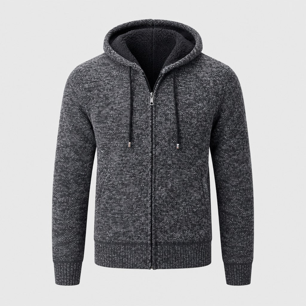 Men’s Fleece-Lined Hooded Zip Cardigan Dark Grey product front
