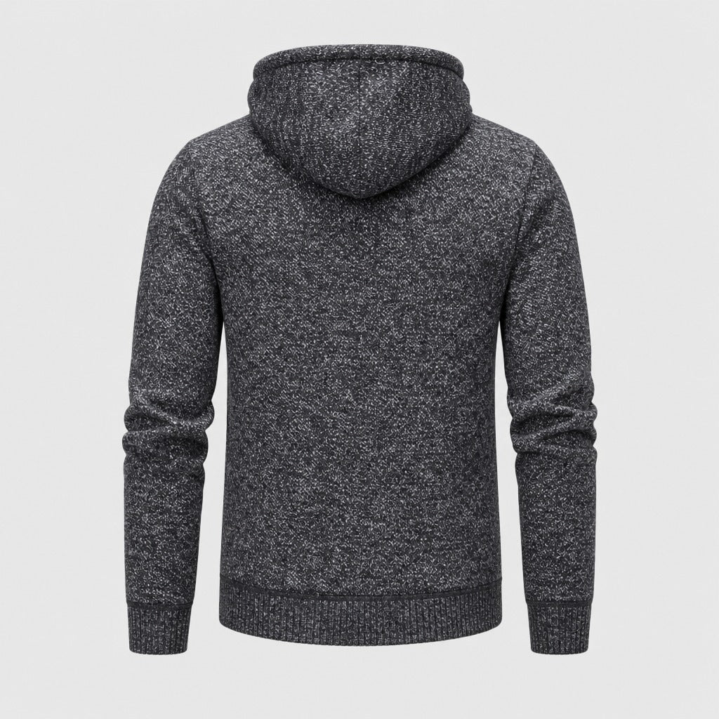 Men’s Fleece-Lined Hooded Zip Cardigan Dark Grey product back