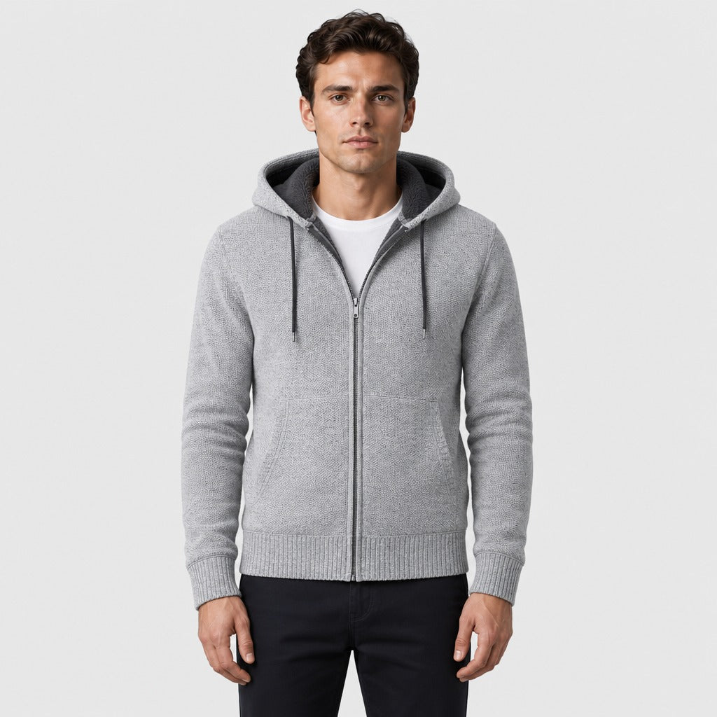 Men’s Fleece-Lined Hooded Zip Cardigan Light Grey