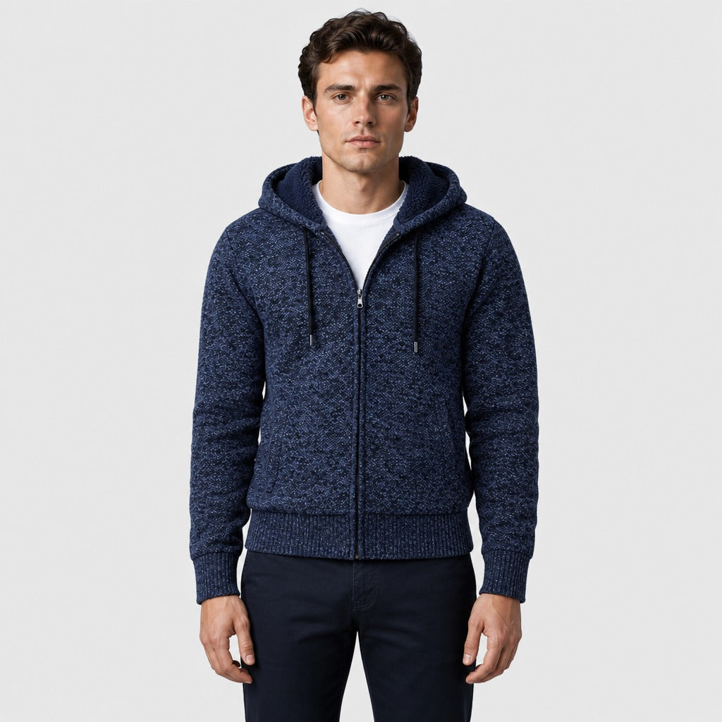 Men’s Fleece-Lined Hooded Zip Cardigan Grey Blue