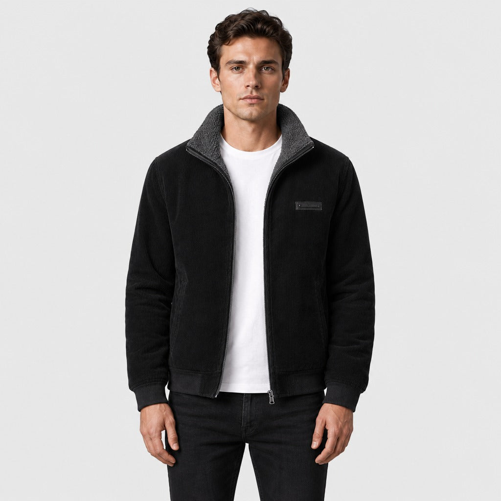 Men’s Fleece Zip-Up Jacket with Stand Collar Black front