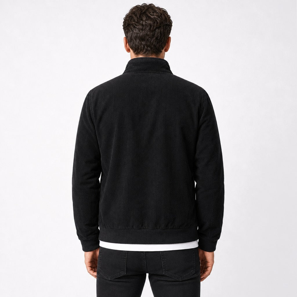 Men’s Fleece Zip-Up Jacket with Stand Collar Black back