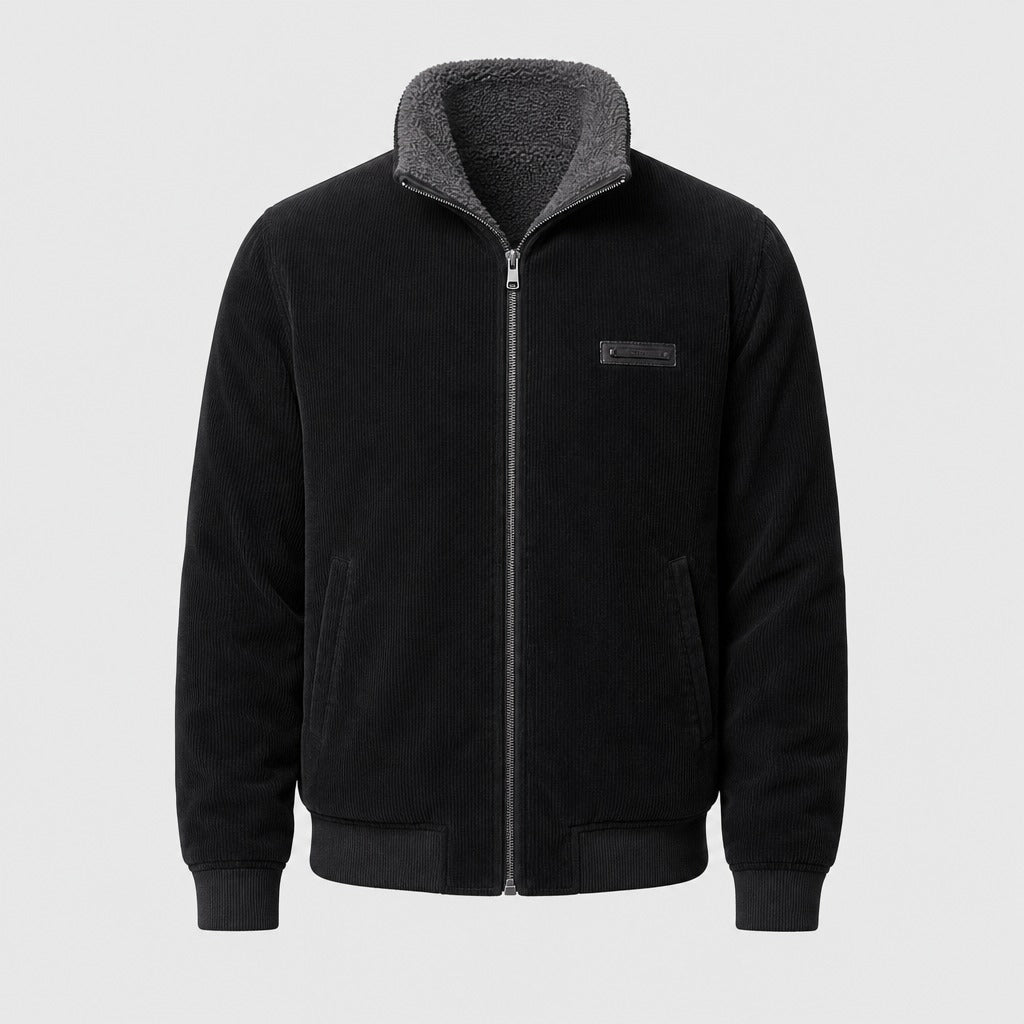 Men’s Fleece Zip-Up Jacket with Stand Collar Black product front