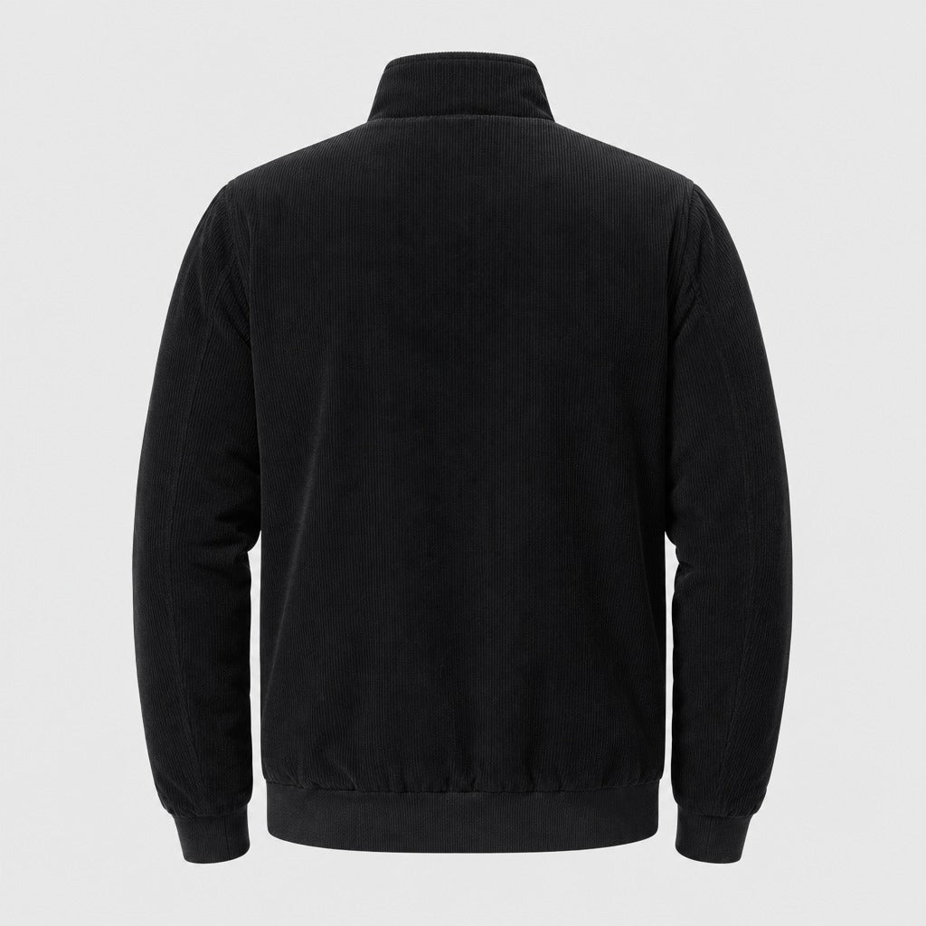 Men’s Fleece Zip-Up Jacket with Stand Collar Black product back