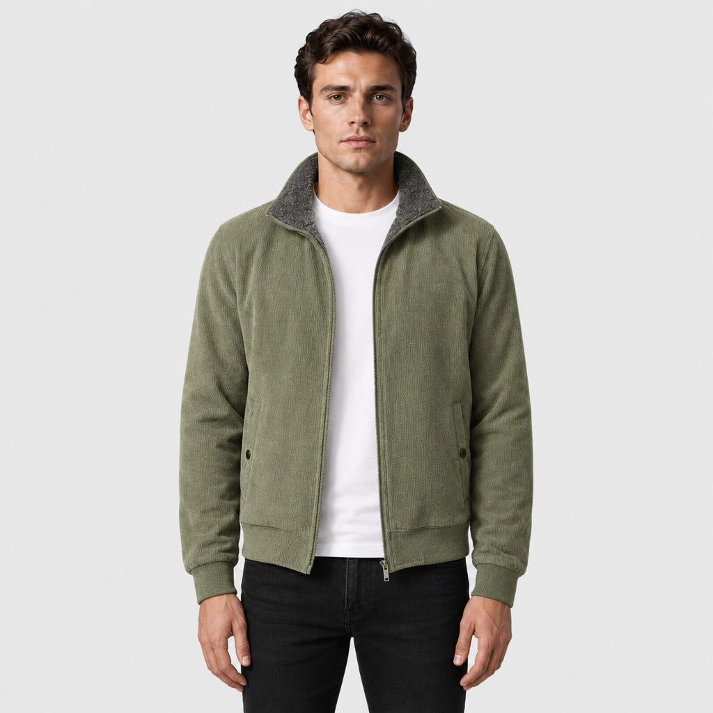 Men’s Fleece Zip-Up Jacket with Stand Collar Green