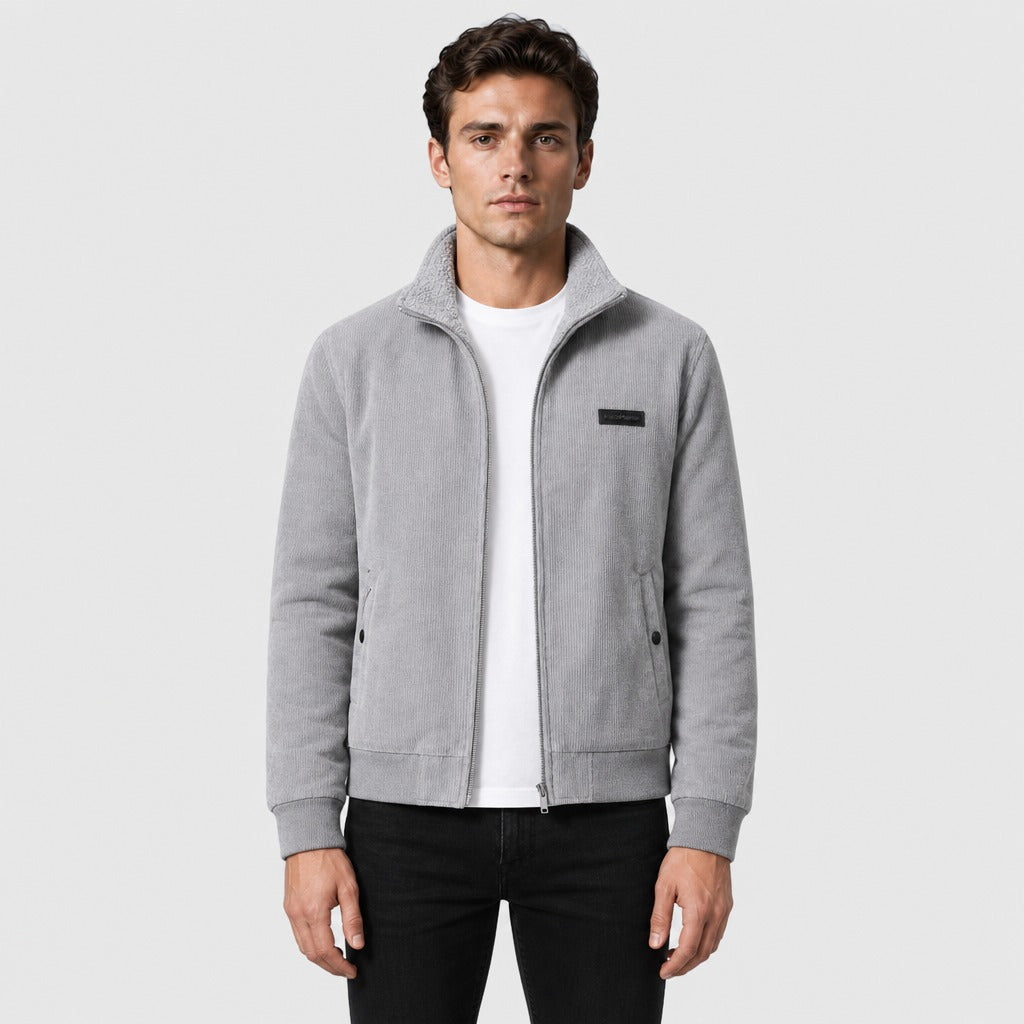 Men’s Fleece Zip-Up Jacket with Stand Collar Grey