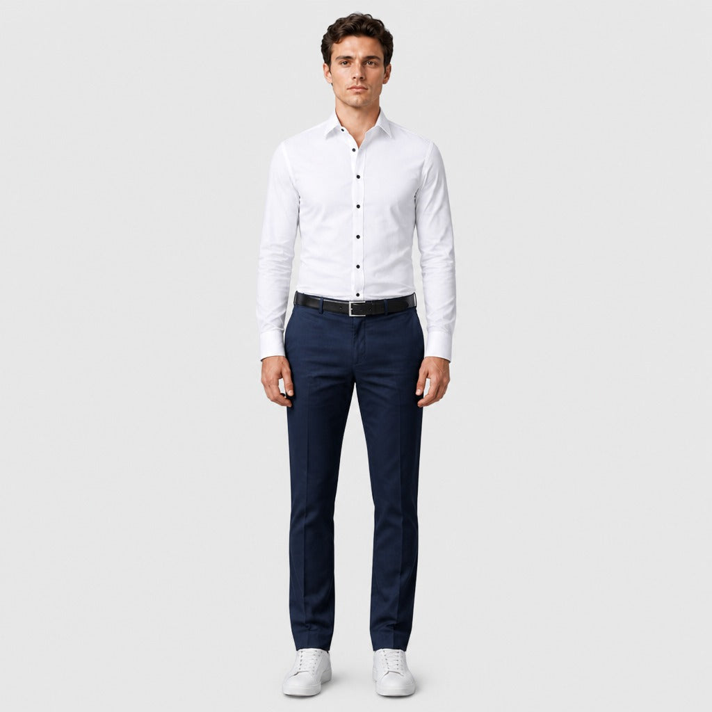 Men’s Formal Long Sleeve Button-Down Shirt White full length