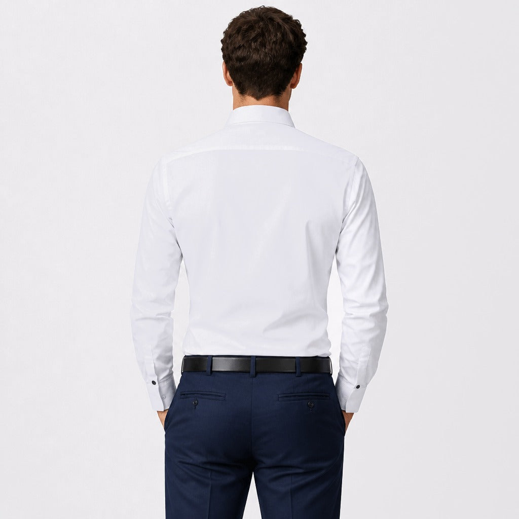 Men’s Formal Long Sleeve Button-Down Shirt White back