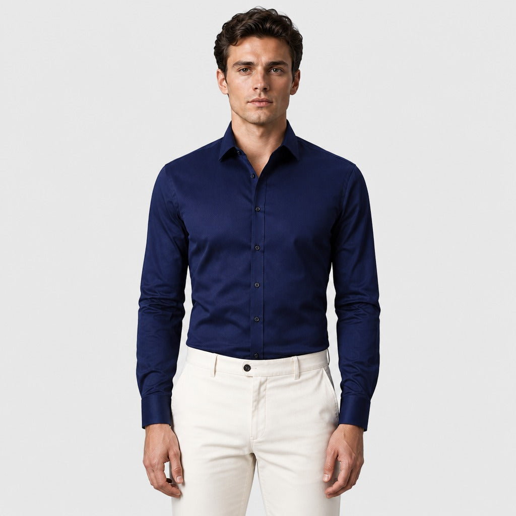 Men’s Formal Long Sleeve Button-Down Shirt Navy Blue