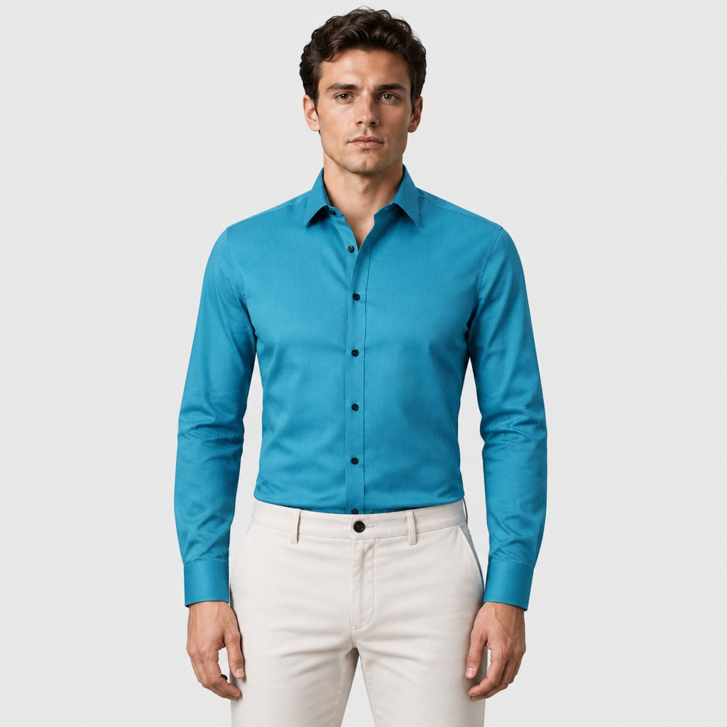 Men’s Formal Long Sleeve Button-Down Shirt Turquoise