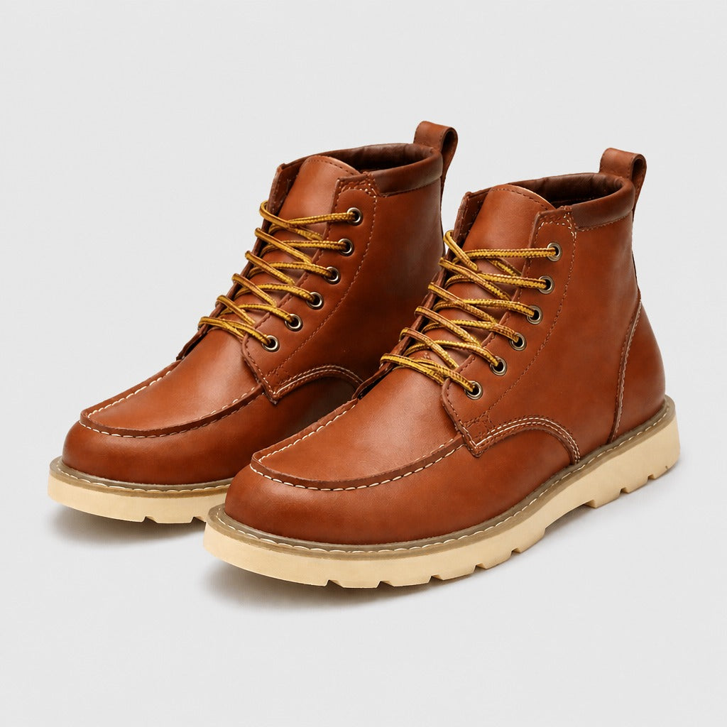 Men’s Genuine Leather Lace-Up Combat Boots Khaki pair