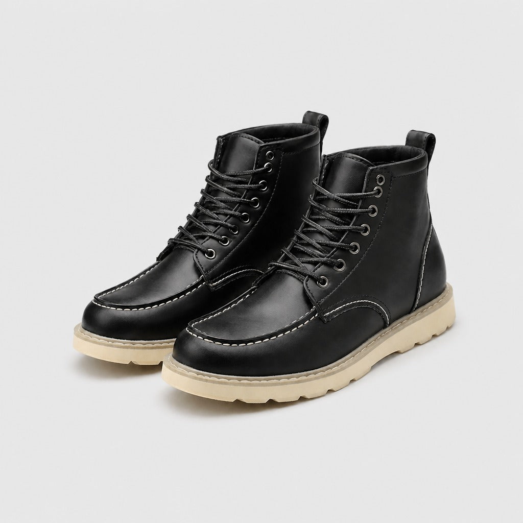 Men’s Genuine Leather Lace-Up Combat Boots Black