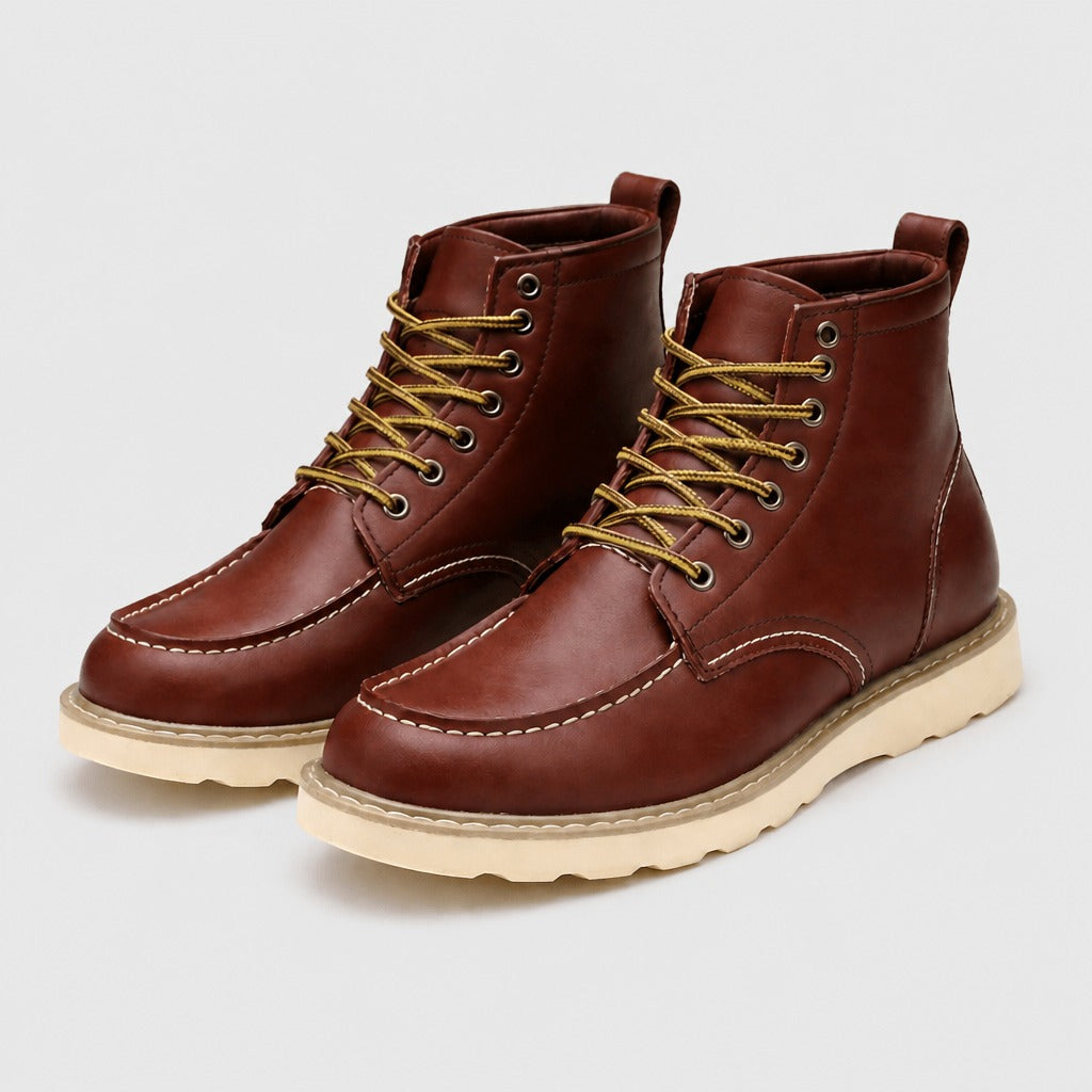 Men’s Genuine Leather Lace-Up Combat Boots Dark Brown