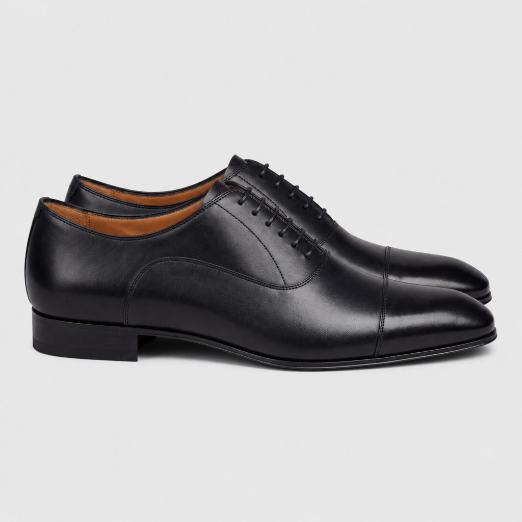 Men’s Genuine Leather Pointed Toe Oxford Shoes Black side view