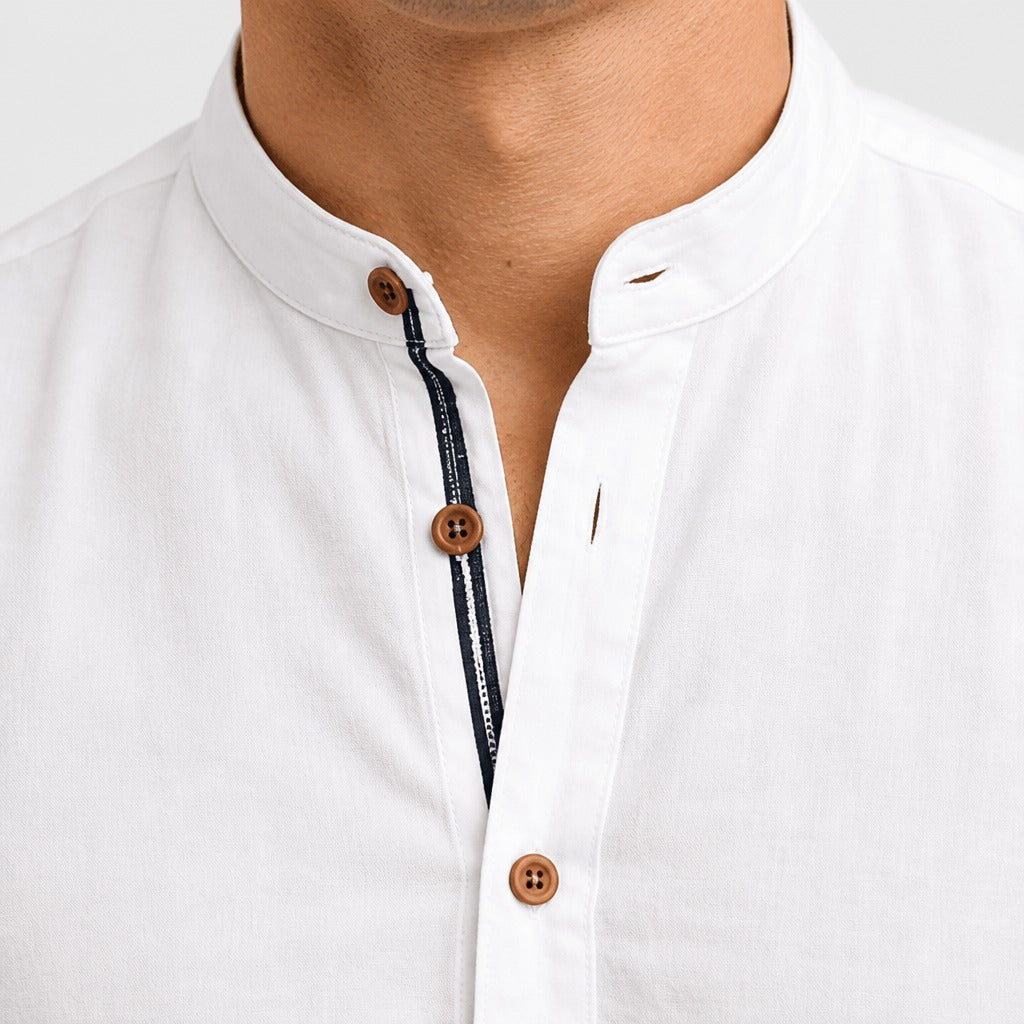 Men’s Grandad Collar Long Sleeve Shirt detail