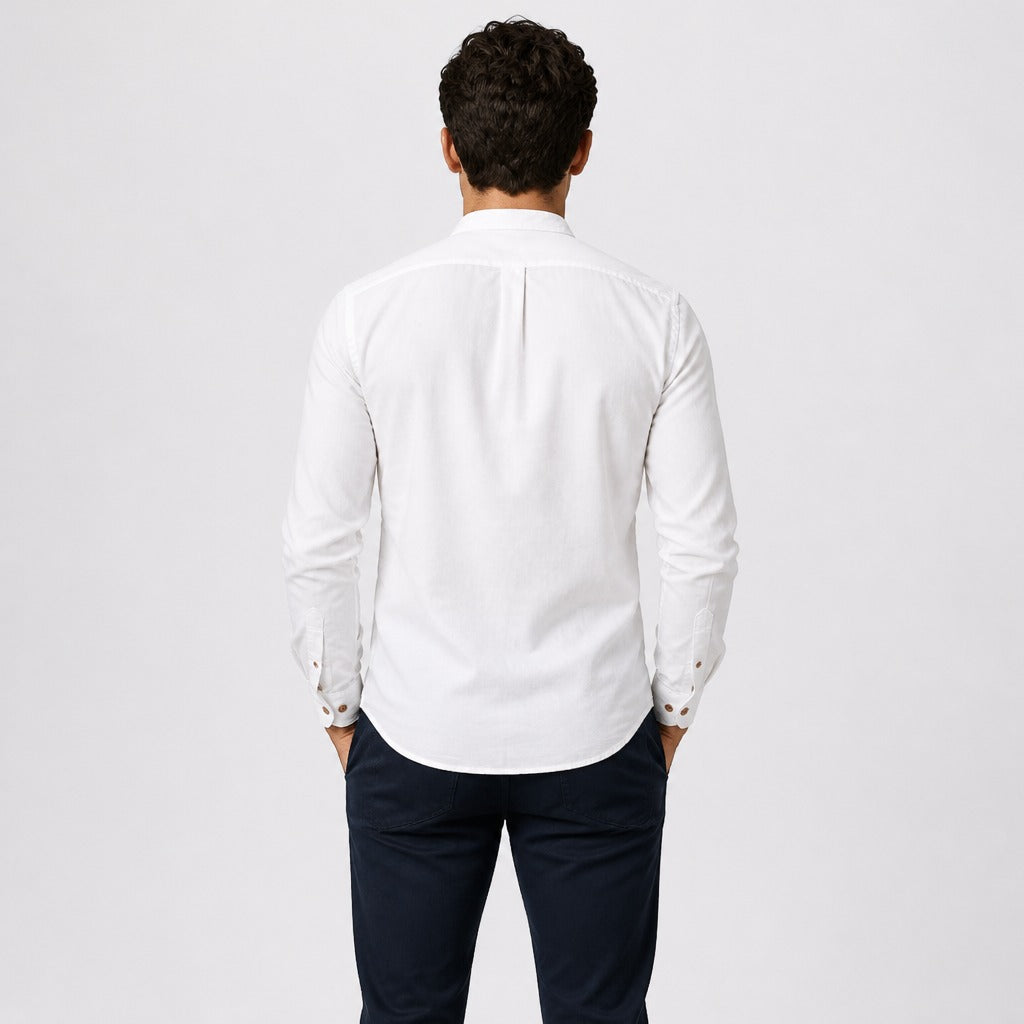 Men’s Grandad Collar Long Sleeve Shirt White back