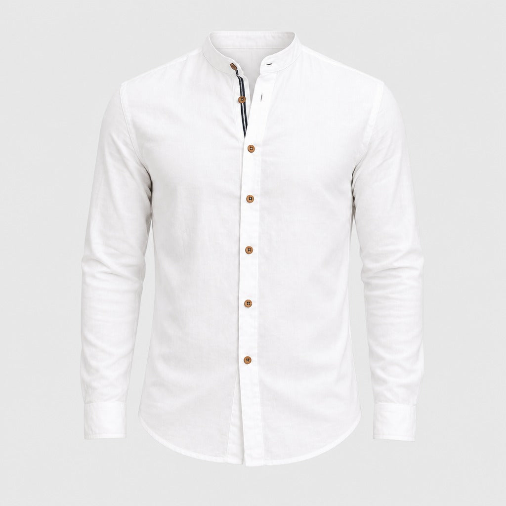 Men’s Grandad Collar Long Sleeve Shirt White product front