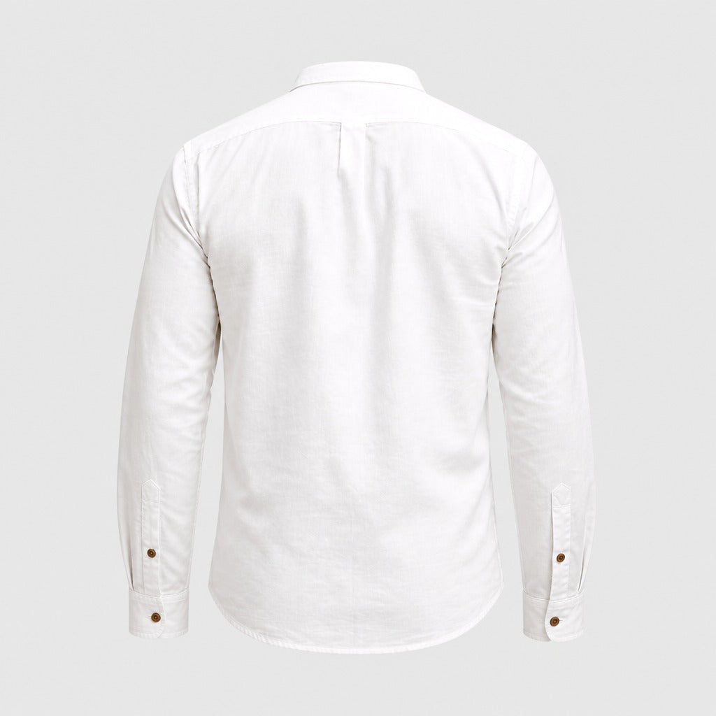 Men’s Grandad Collar Long Sleeve Shirt White product back