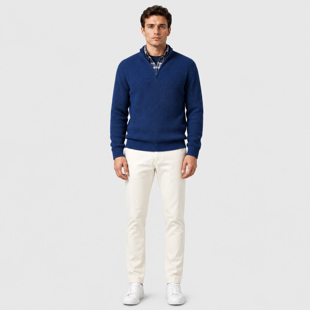 Men’s Half-Zip Knit Jumper with Collar Dark Blue full length