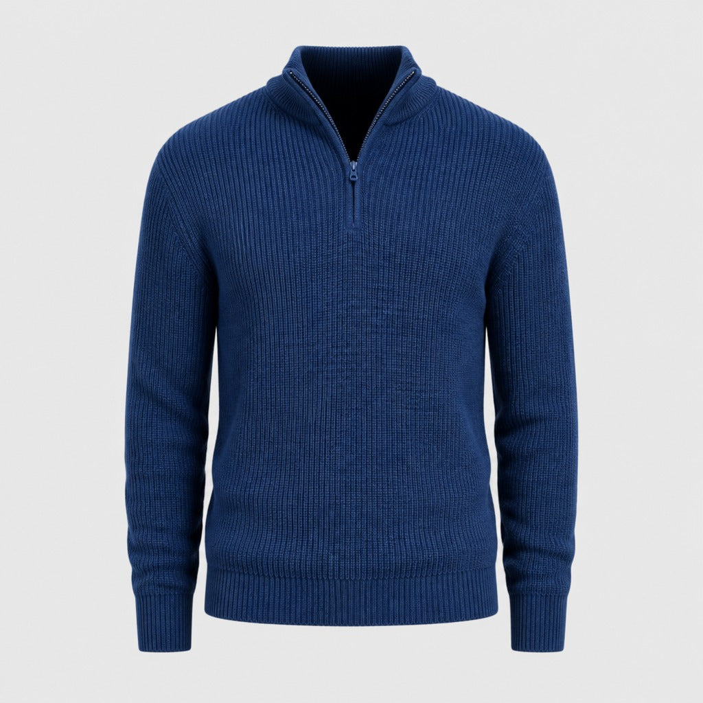 Men’s Half-Zip Knit Jumper with Collar Dark Blue product front