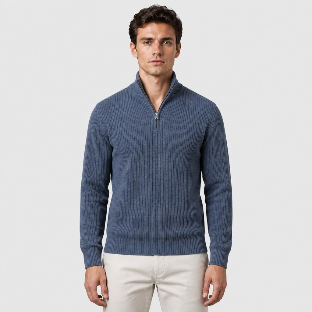 Men’s Half-Zip Knit Jumper with Collar Blue