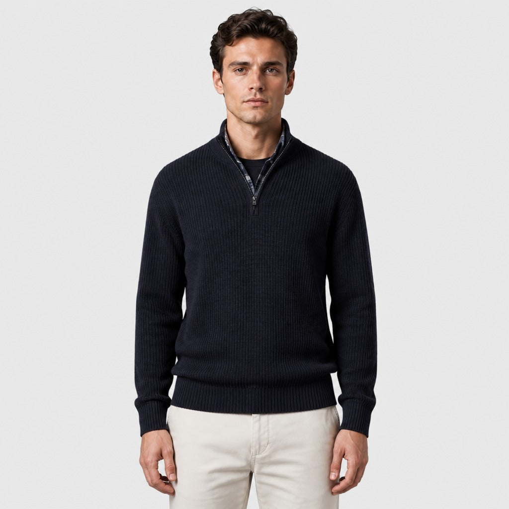 Men’s Half-Zip Knit Jumper with Collar Black