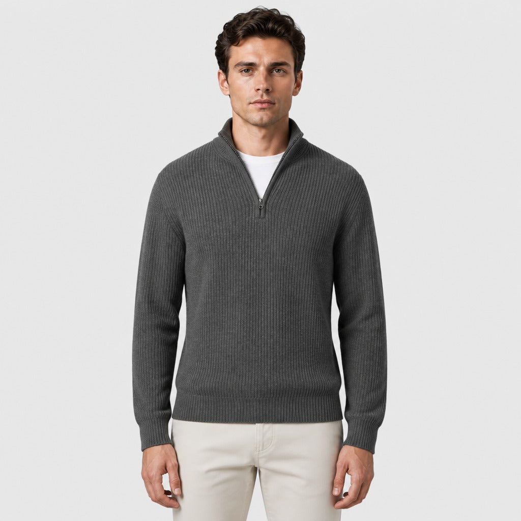 Men’s Half-Zip Knit Jumper with Collar Grey