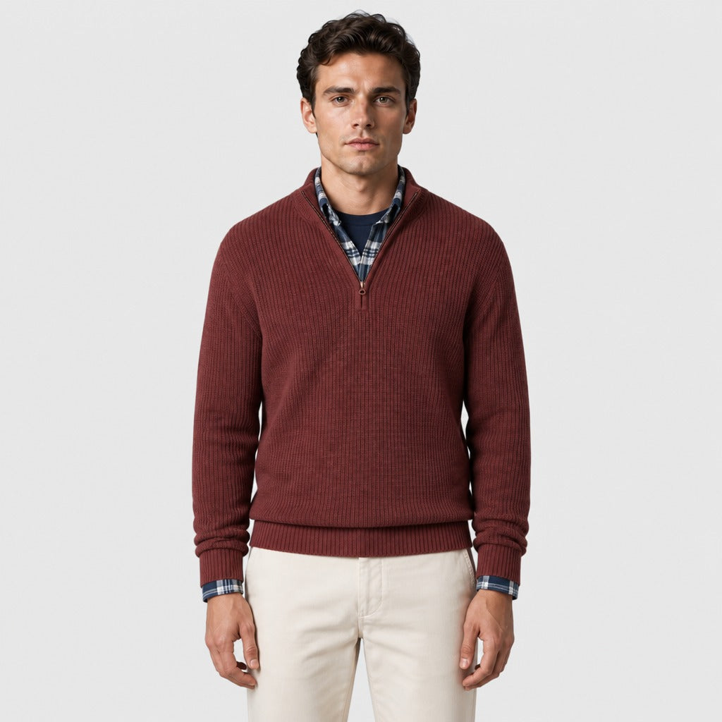 Men’s Half-Zip Knit Jumper with Collar Red