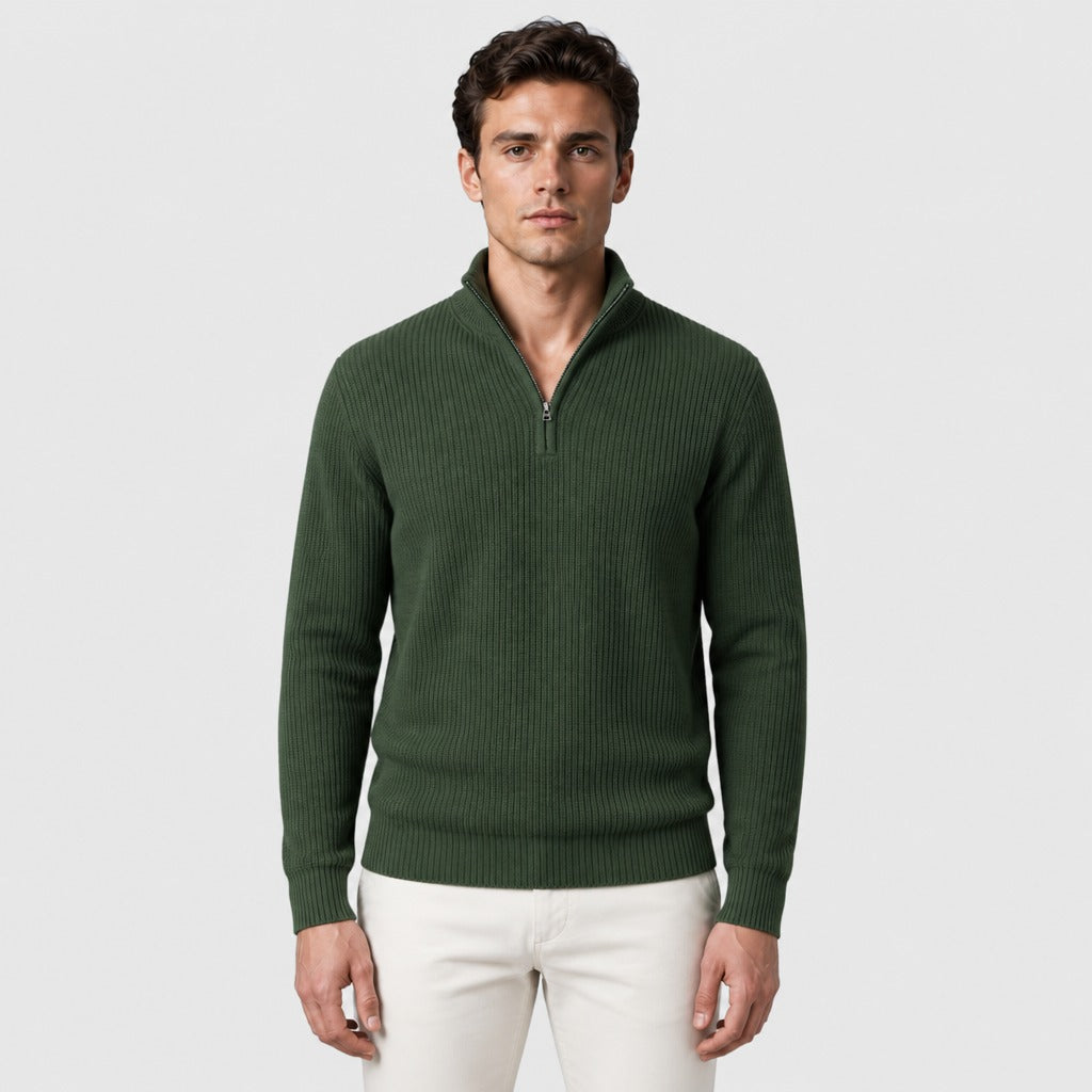 Men’s Half-Zip Knit Jumper with Collar Dark Green