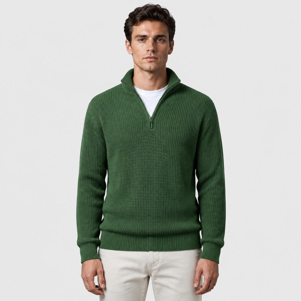 Men’s Half-Zip Knit Jumper with Collar Green