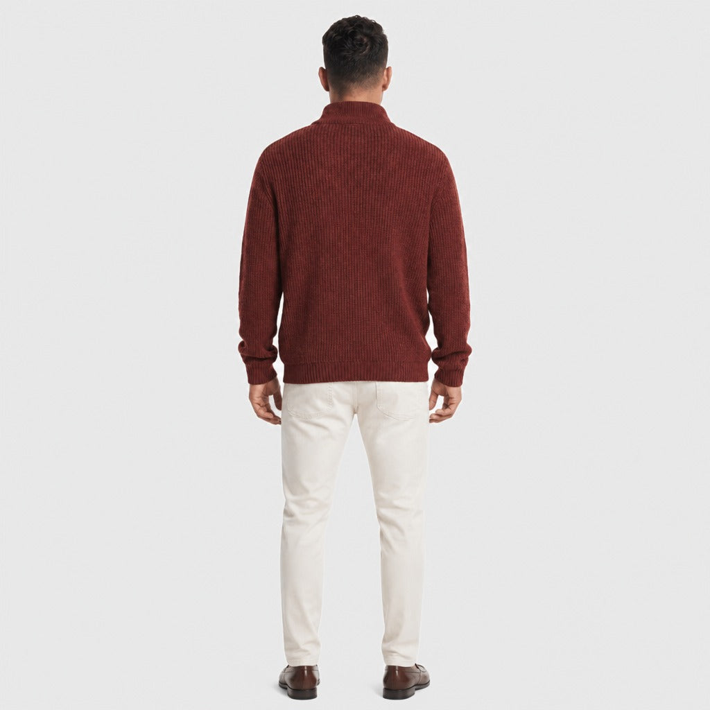Men’s High Collar Zip Knit Jumper Red back