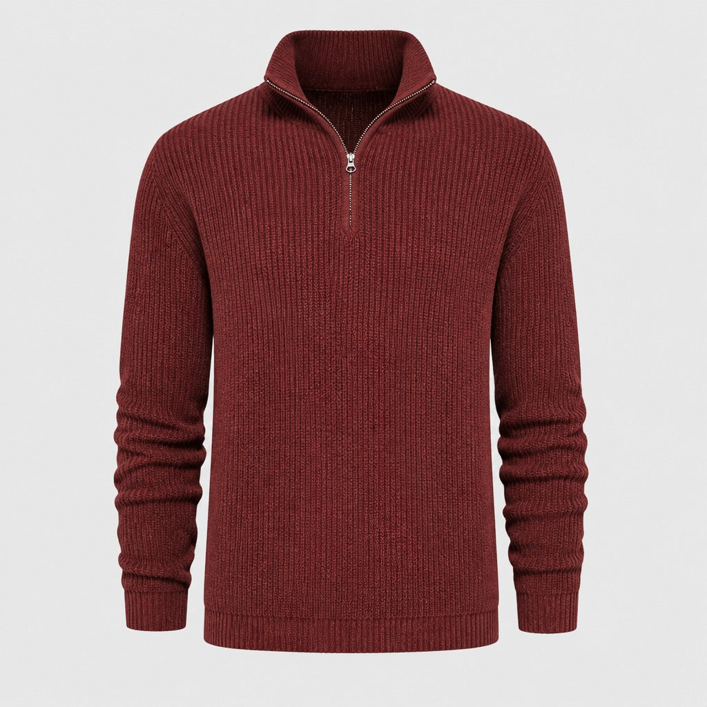 Men’s High Collar Zip Knit Jumper Red product front
