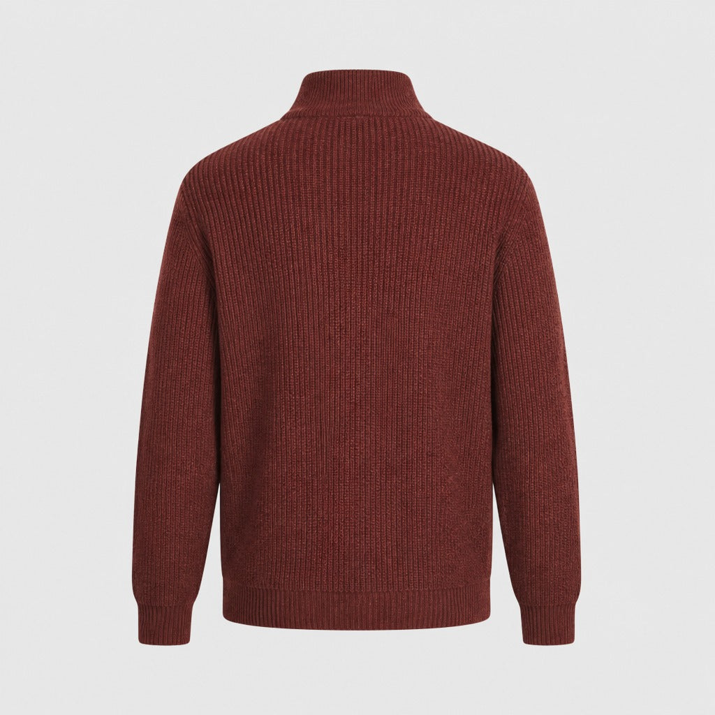 Men’s High Collar Zip Knit Jumper Red product back