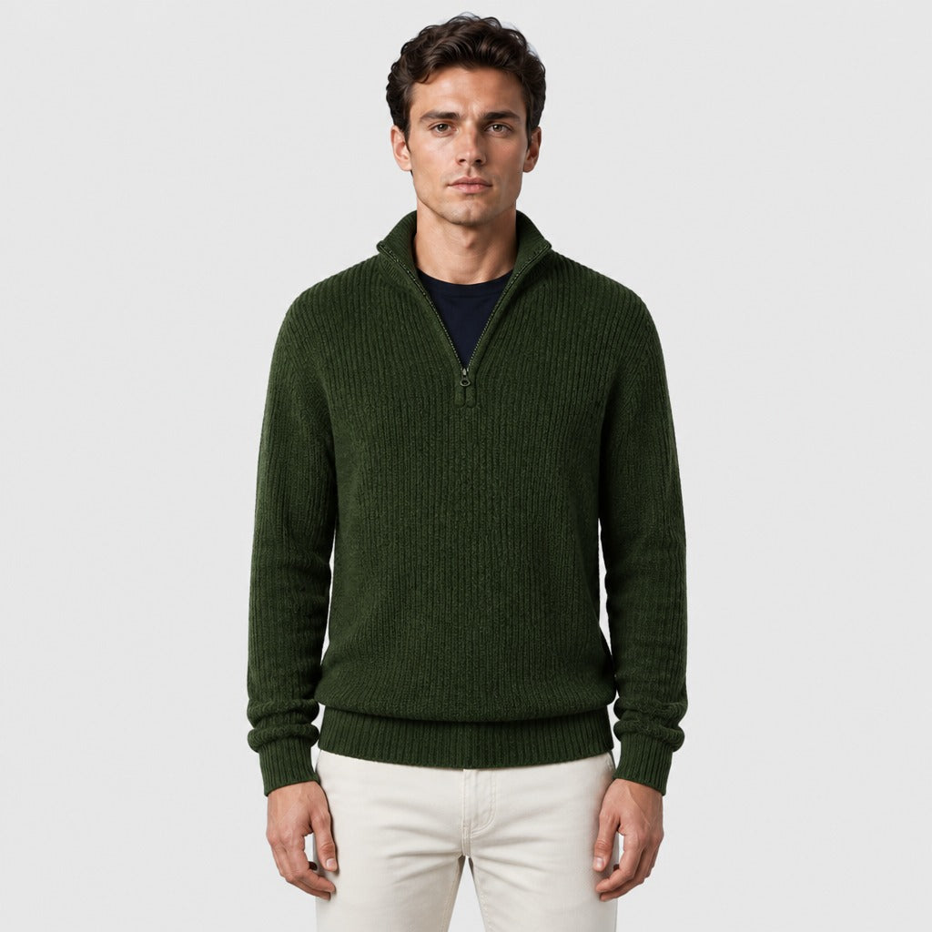 Men’s High Collar Zip Knit Jumper Green