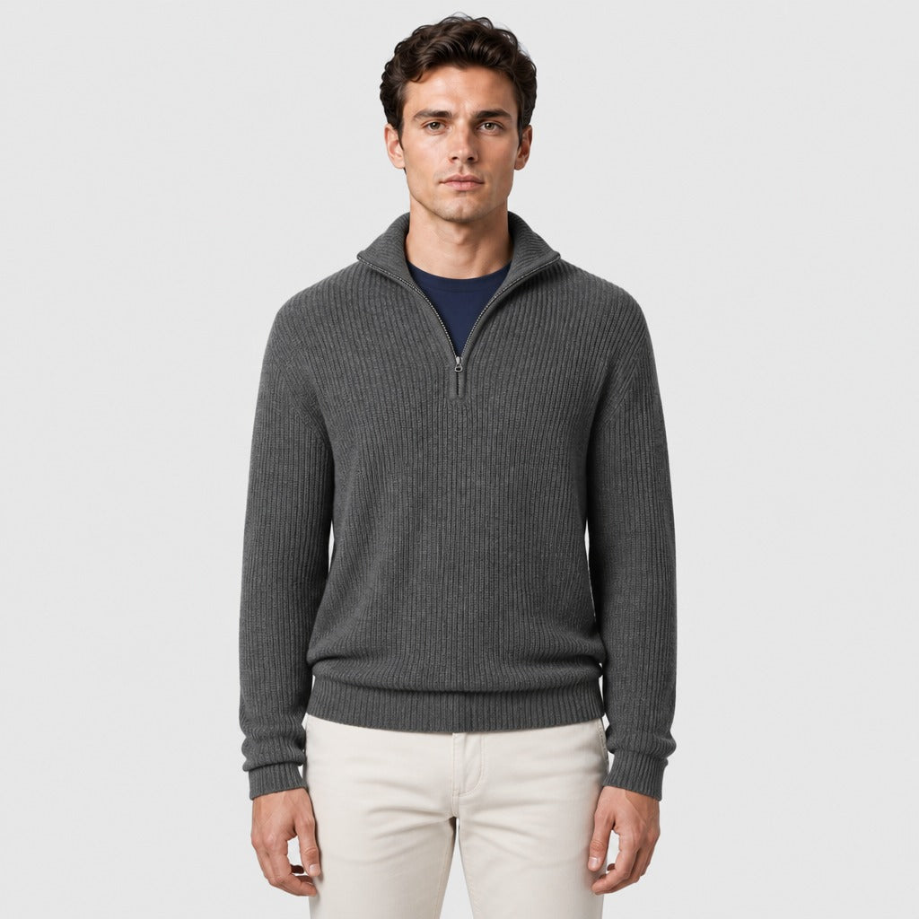Men’s High Collar Zip Knit Jumper Grey