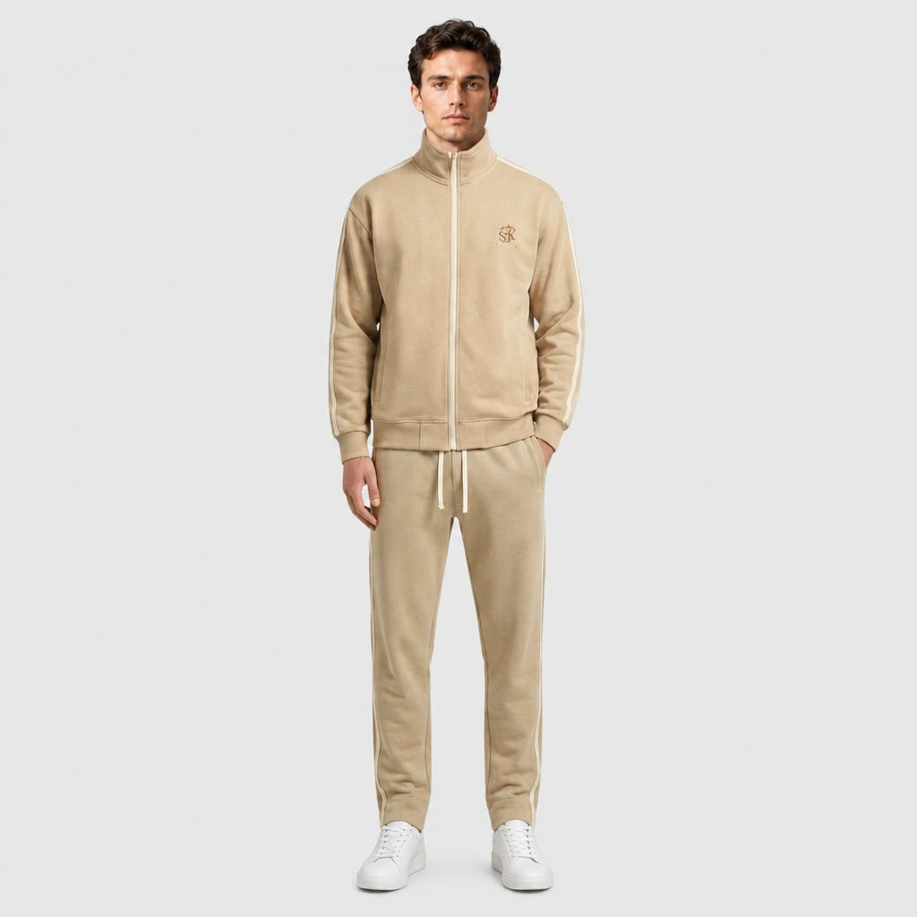 Men’s High-Waisted Cotton Blend Co-ord Set Beige full length