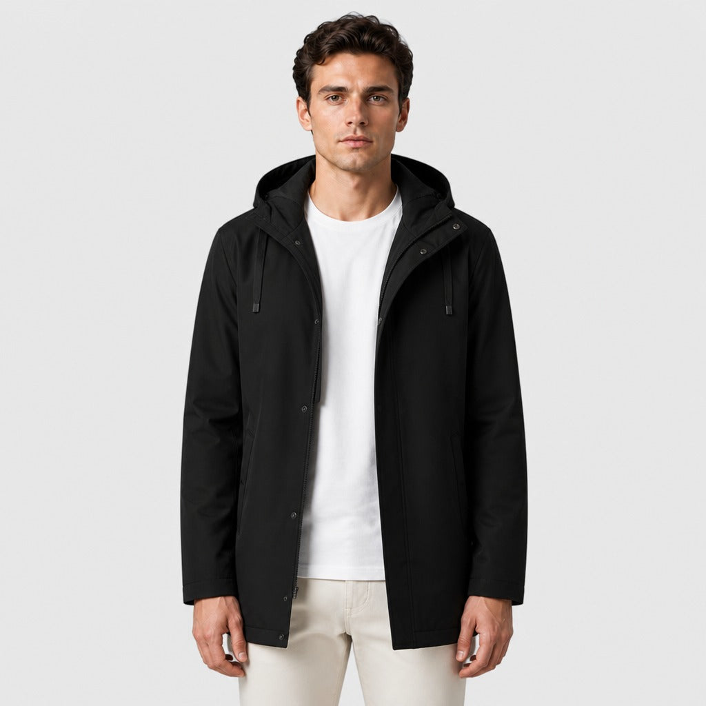 Men’s Hooded Cotton Blend Windbreaker Black front