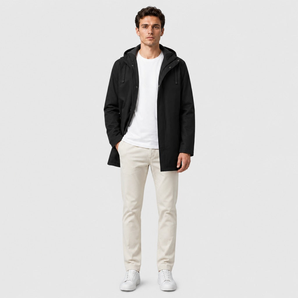 Men’s Hooded Cotton Blend Windbreaker Black full length