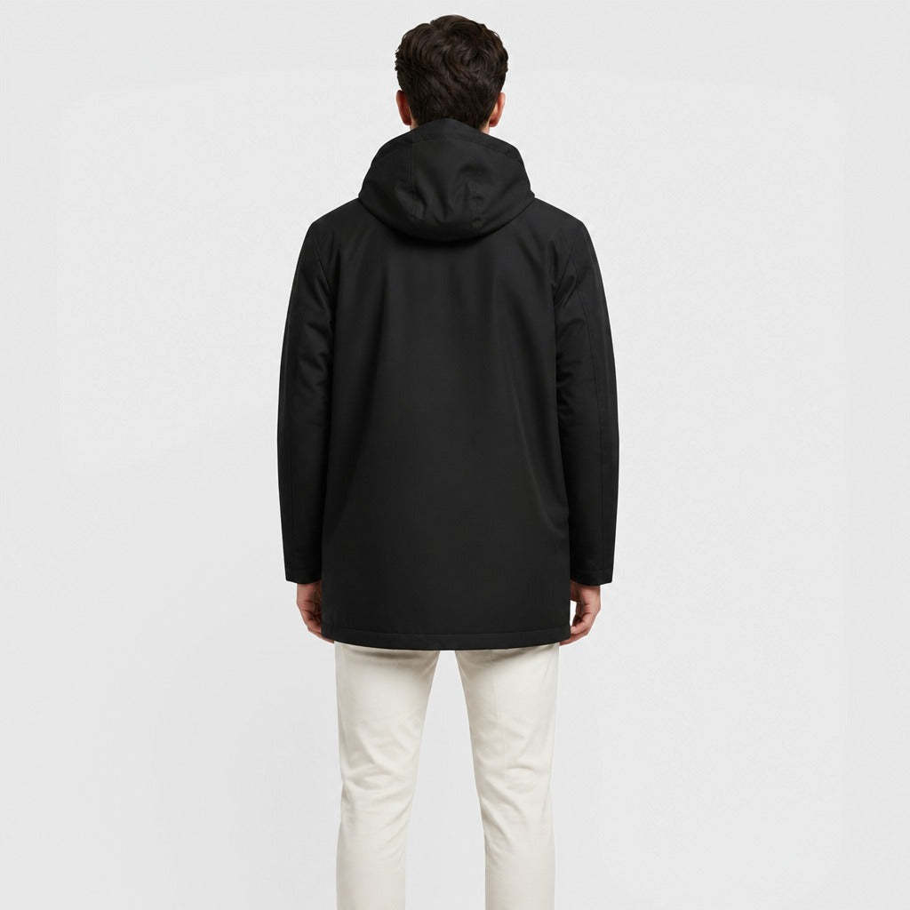 Men’s Hooded Cotton Blend Windbreaker Black back