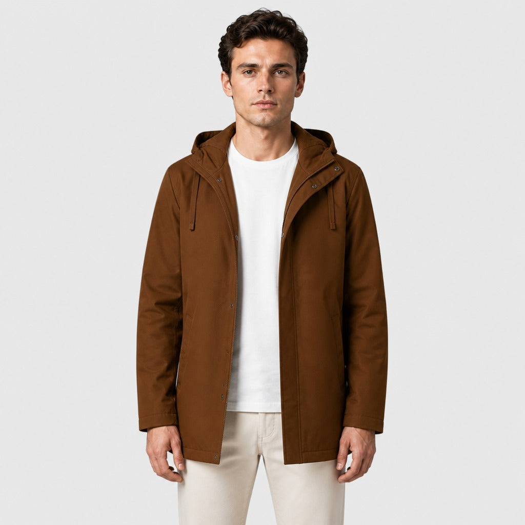 Men’s Hooded Cotton Blend Windbreaker Brown