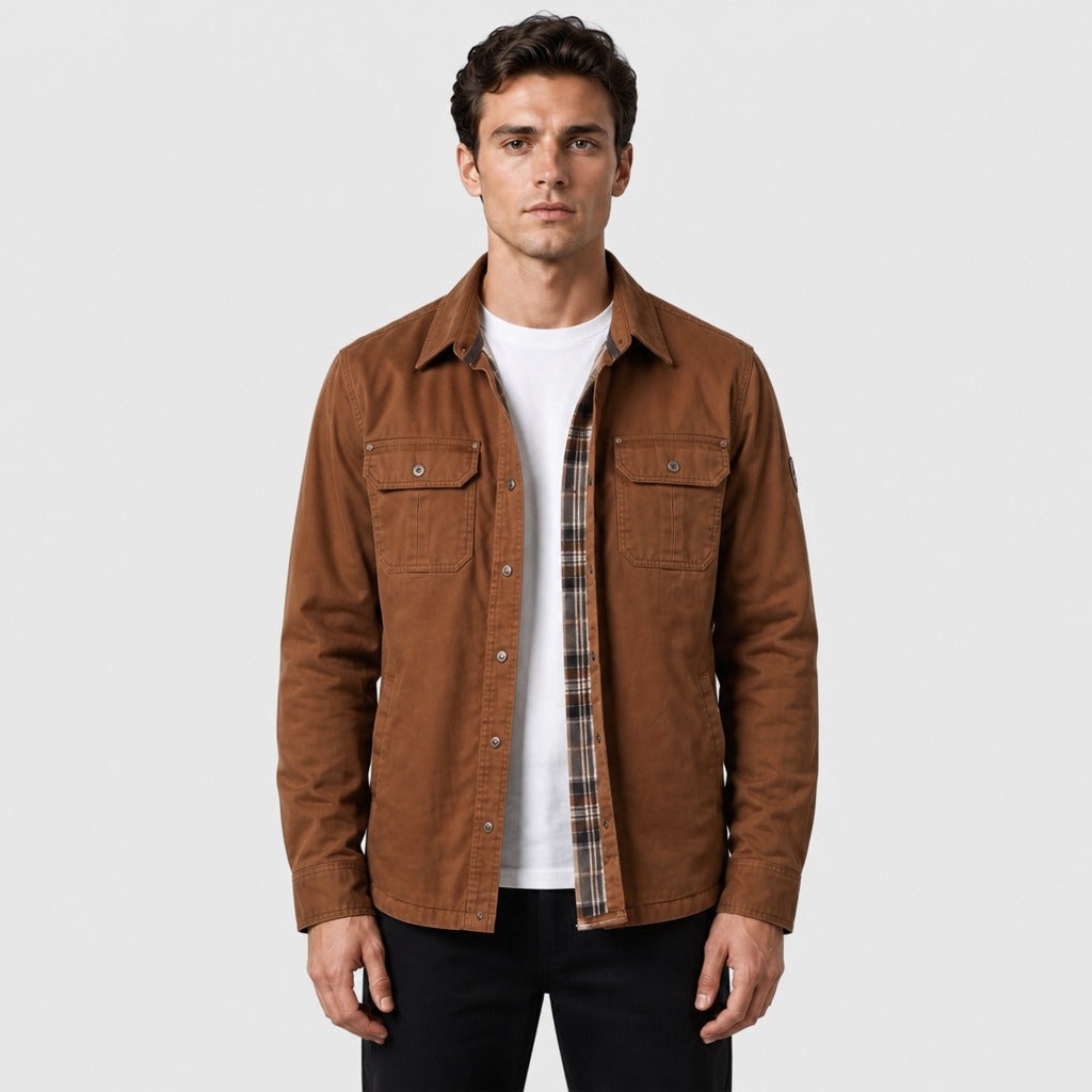 Men’s Hooded Cotton Safari Jacket Brown front
